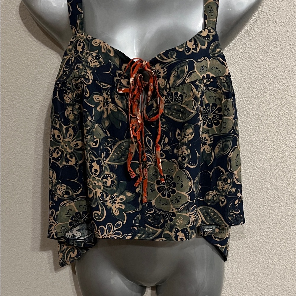 NATURAL LIFE Navy Floral Crop Top with Rust Tie